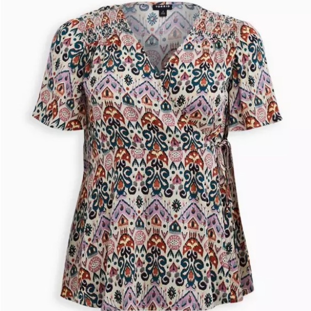 Torrid Rayon Crepe Smocked Surplice Top